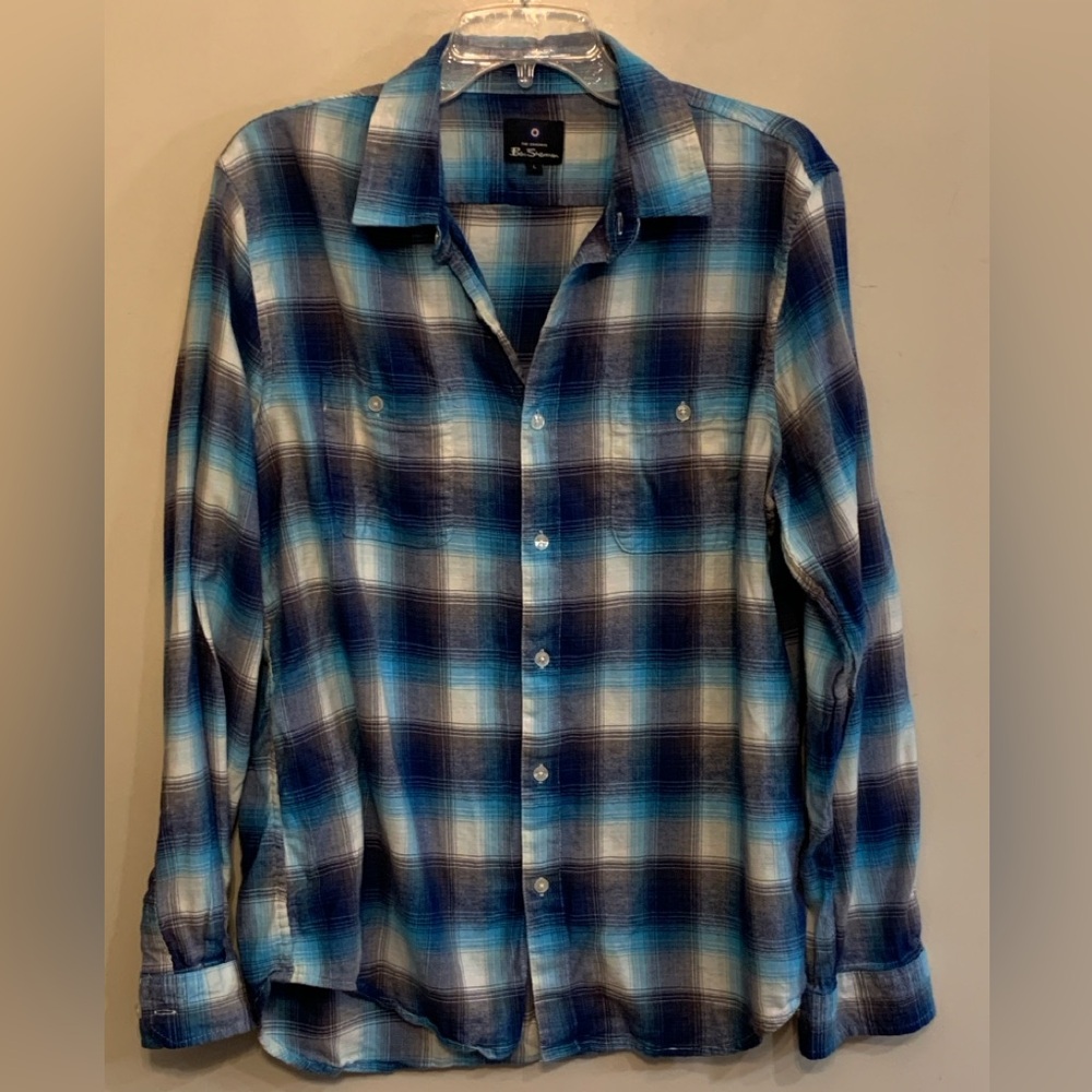 BEN SHERMAN  Blue and White Plaid Casual Shirt